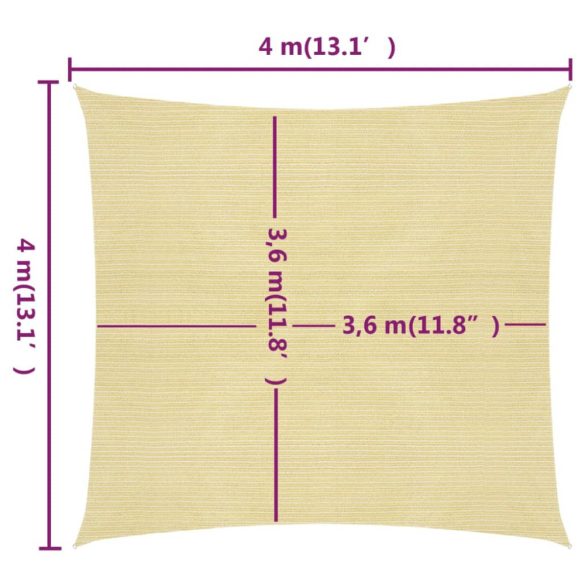 bézs HDPE napvitorla 160 g/m² 4 x 4 m