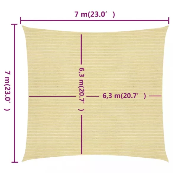 bézs HDPE napvitorla 160 g/m² 7 x 7 m