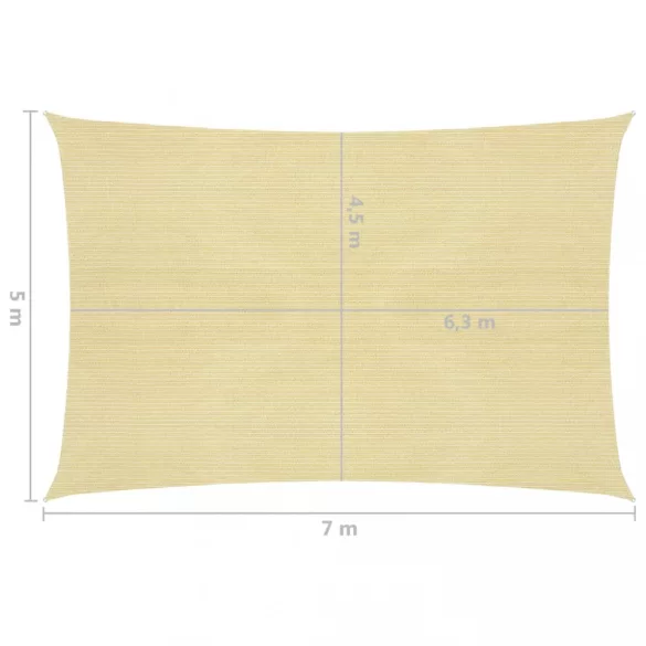 bézs HDPE napvitorla 160 g/m² 5 x 7 m