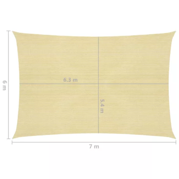 bézs HDPE napvitorla 160 g/m² 6 x 7 m