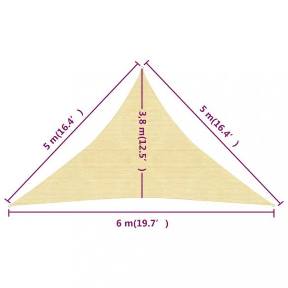 bézs HDPE napvitorla 160 g/m² 5 x 5 x 6 m