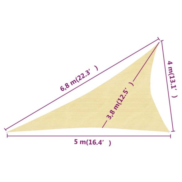 bézs HDPE napvitorla 160 g/m² 4 x 5 x 6,8 m