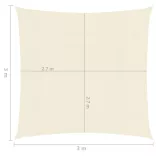krémszínű HDPE napvitorla 160 g/m² 3 x 3 m