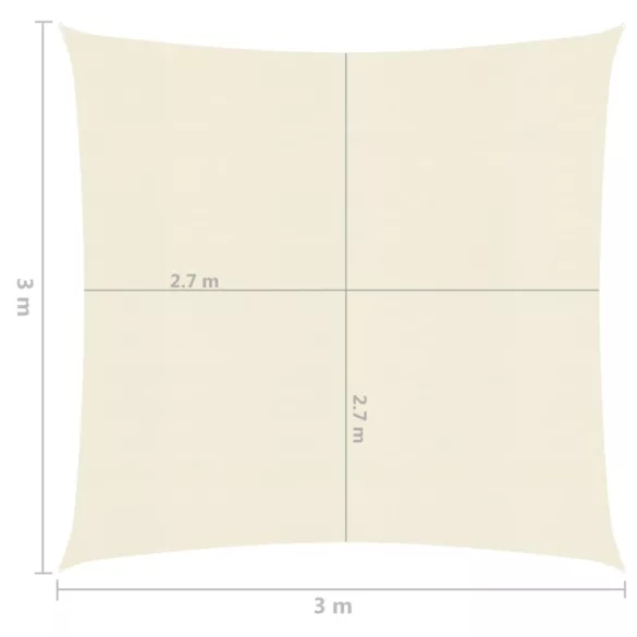 krémszínű HDPE napvitorla 160 g/m² 3 x 3 m