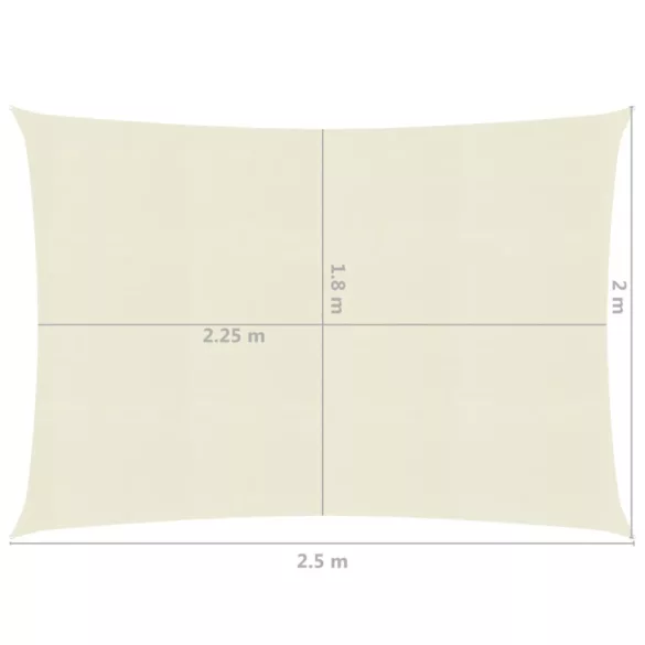 krémszínű HDPE napvitorla 160 g/m² 2 x 2,5 m