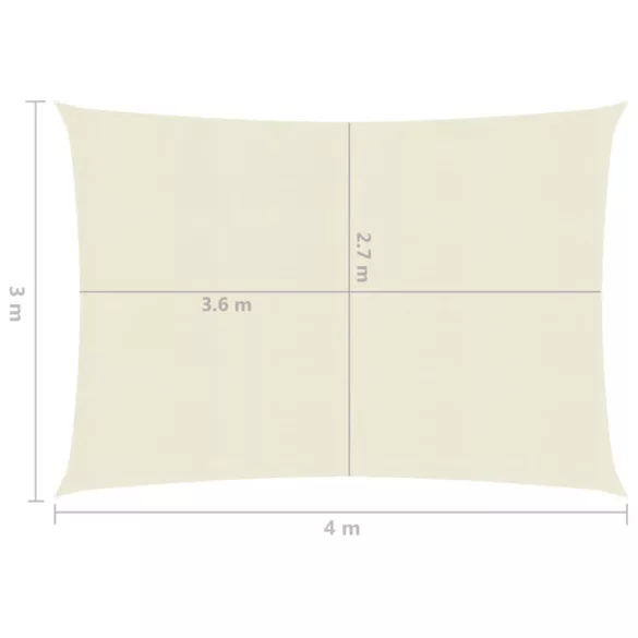 krémszínű HDPE napvitorla 160 g/m² 3 x 4 m