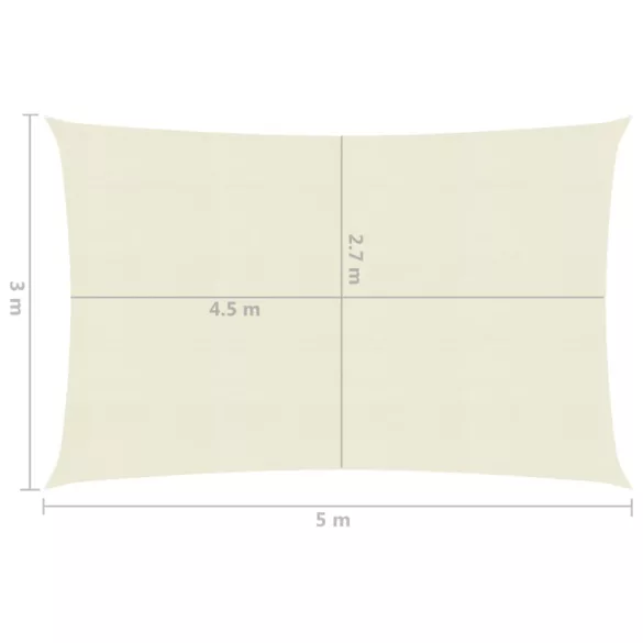 krémszínű HDPE napvitorla 160 g/m² 3 x 5 m