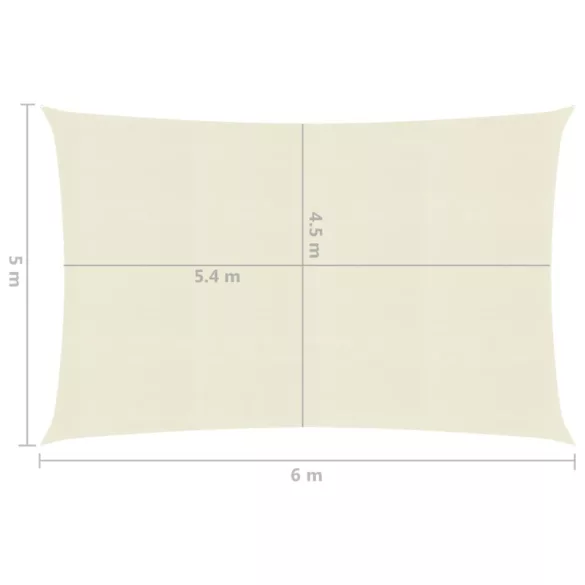 krémszínű HDPE napvitorla 160 g/m² 5 x 6 m