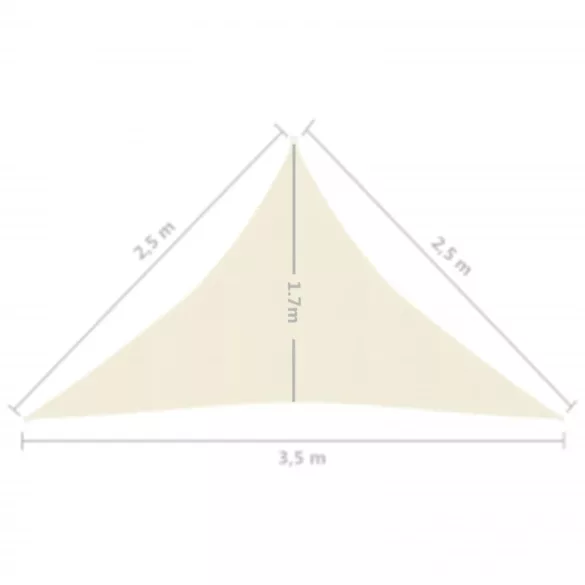 krémszínű HDPE napvitorla 160 g/m² 2,5 x 2,5 x 3,5 m