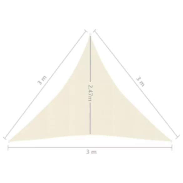 krémszínű HDPE napvitorla 160 g/m² 3 x 3 x 3 m