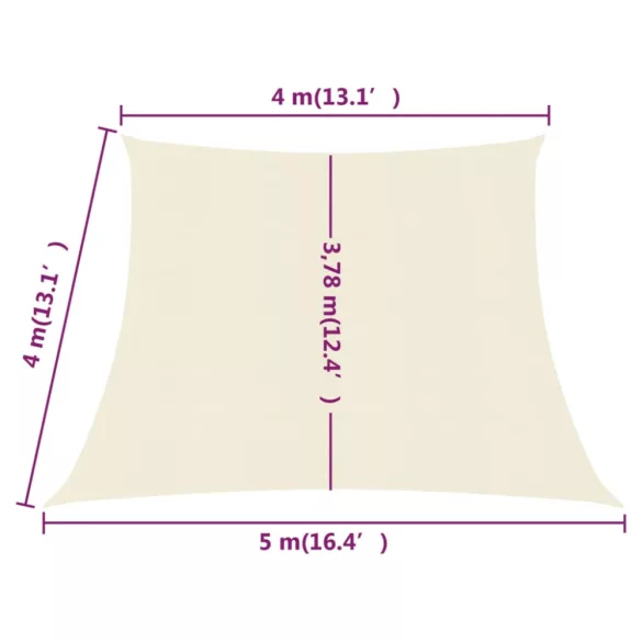 krémszínű HDPE napvitorla 160 g/m² 4/5 x 4 m