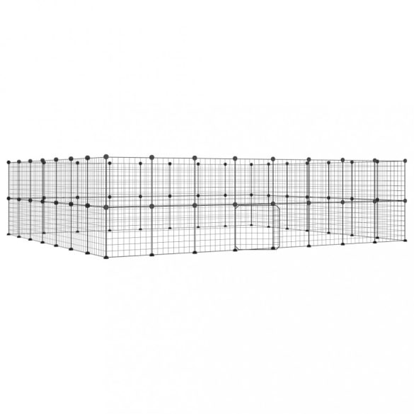 60 paneles fekete acél kisállatketrec ajtóval 35 x 35 cm