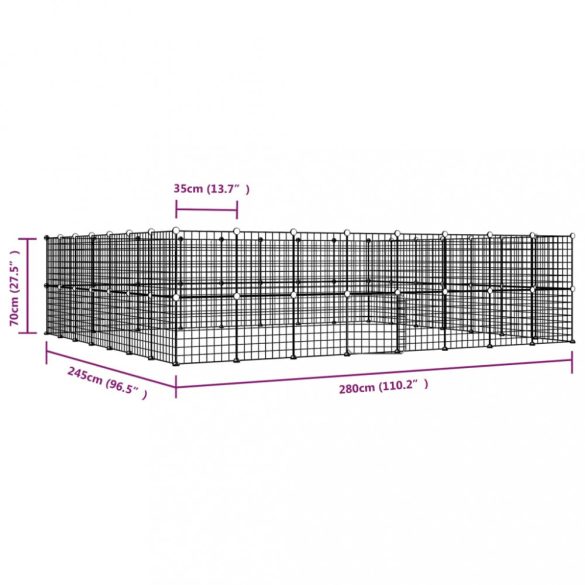60 paneles fekete acél kisállatketrec ajtóval 35 x 35 cm