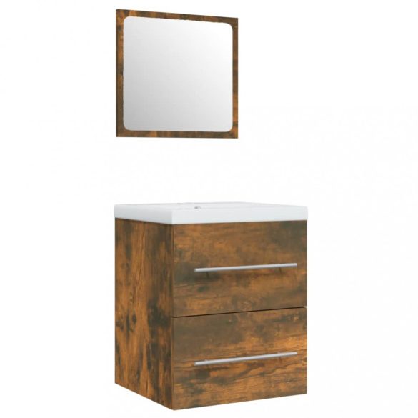 füstös tölgy színű szerelt fa mosdószekrény beépített mosdóval