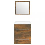 füstös tölgy színű szerelt fa mosdószekrény beépített mosdóval