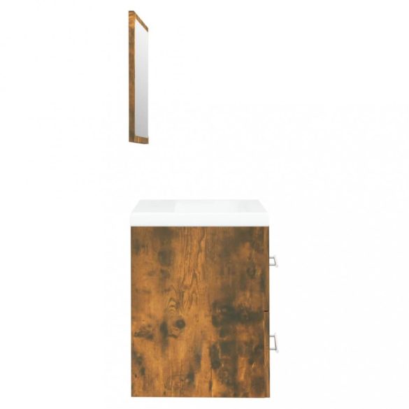 füstös tölgy színű szerelt fa mosdószekrény beépített mosdóval