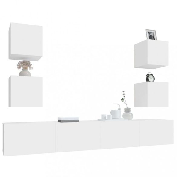 6 részes fehér szerelt fa TV-szekrényszett
