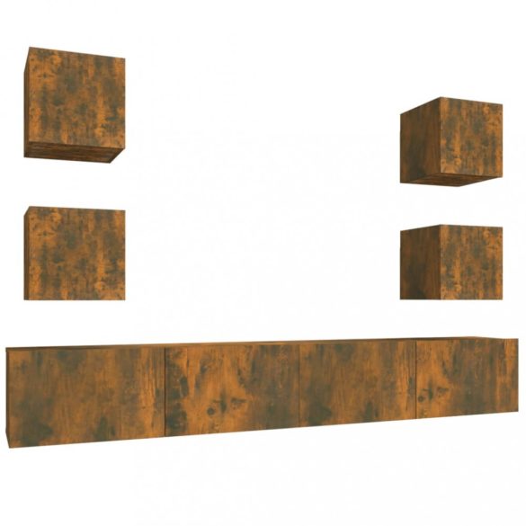 6 részes füstös tölgy színű szerelt fa TV-szekrényszett