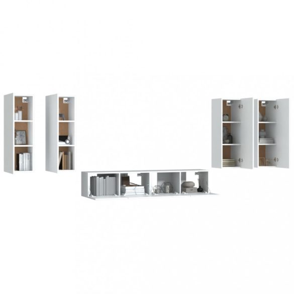 6 részes fehér szerelt fa TV-szekrényszett