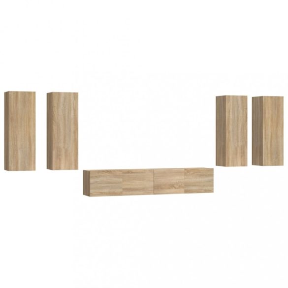 6 részes sonoma tölgy színű szerelt fa TV-szekrényszett