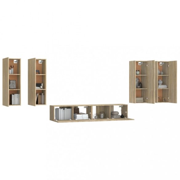 6 részes sonoma tölgy színű szerelt fa TV-szekrényszett