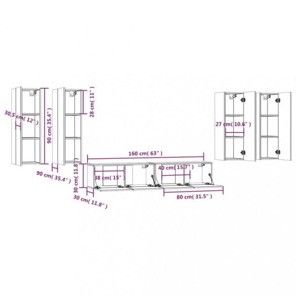 6 részes sonoma tölgy színű szerelt fa TV-szekrényszett
