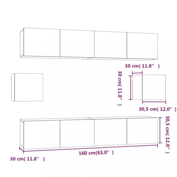 6 részes füstös tölgy színű szerelt fa TV-szekrényszett