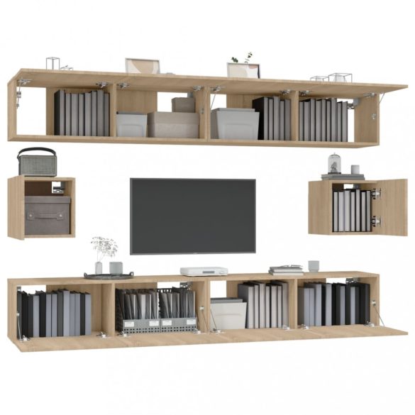 6 részes sonoma tölgy színű szerelt fa TV-szekrényszett