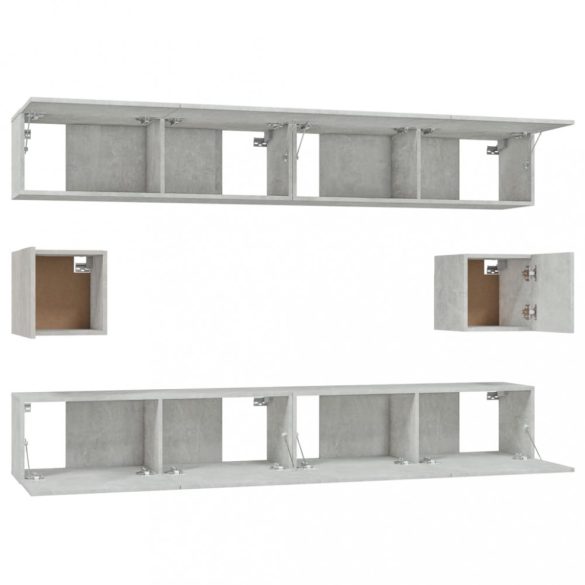 6 részes betonszürke szerelt fa TV-szekrényszett