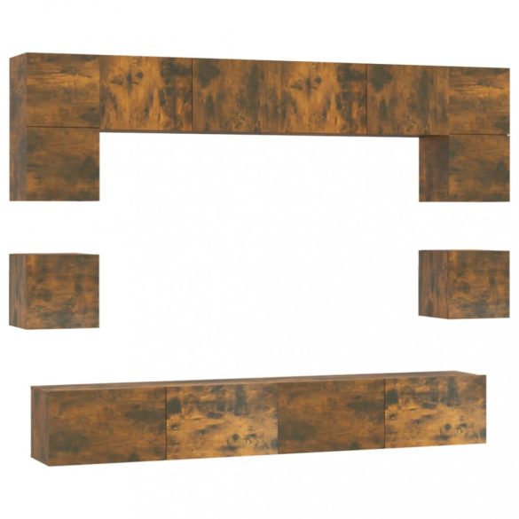 8 részes füstös tölgy színű szerelt fa TV-szekrényszett