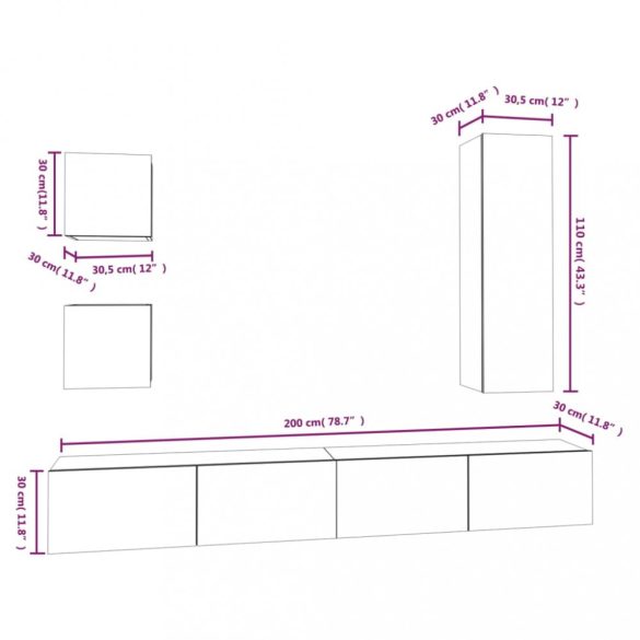 5 részes fehér szerelt fa TV-szekrényszett