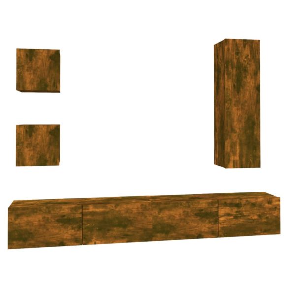 5 részes füstös tölgy színű szerelt fa TV-szekrényszett