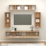 6 részes sonoma tölgy színű szerelt fa TV-szekrényszett