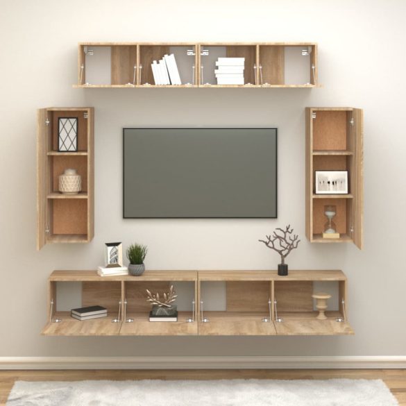 6 részes sonoma tölgy színű szerelt fa TV-szekrényszett