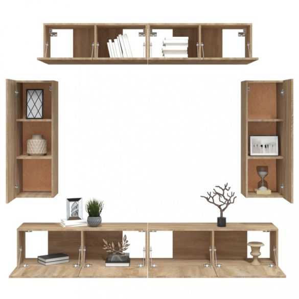 6 részes sonoma tölgy színű szerelt fa TV-szekrényszett