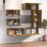 6 részes füstös tölgy színű szerelt fa TV-szekrényszett