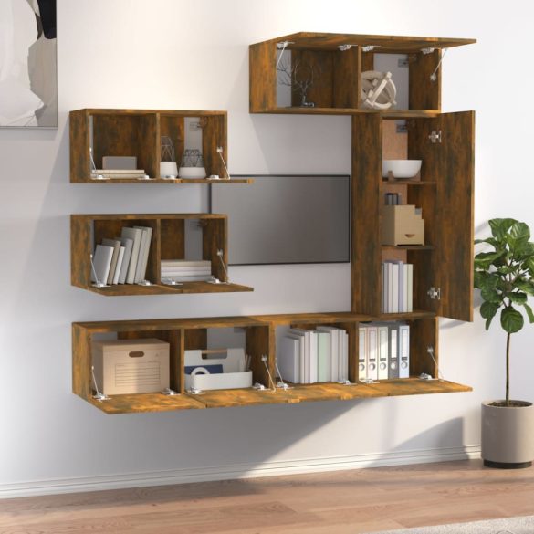 6 részes füstös tölgy színű szerelt fa TV-szekrényszett