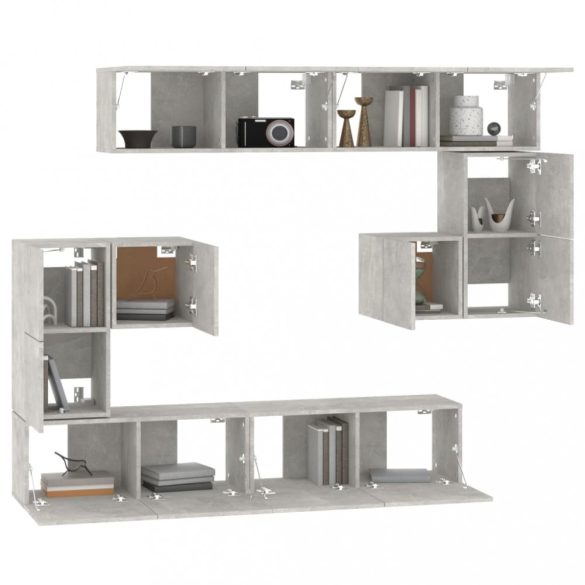 betonszürke falra szerelhető szerelt fa TV-szekrény