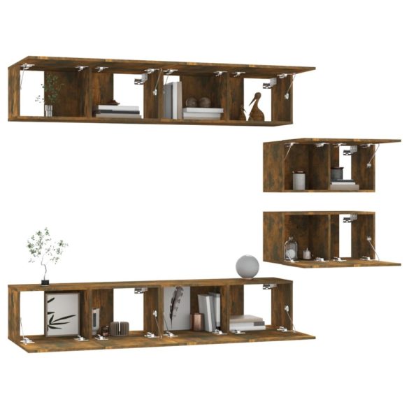 6 részes füstös tölgy színű szerelt fa TV-szekrényszett