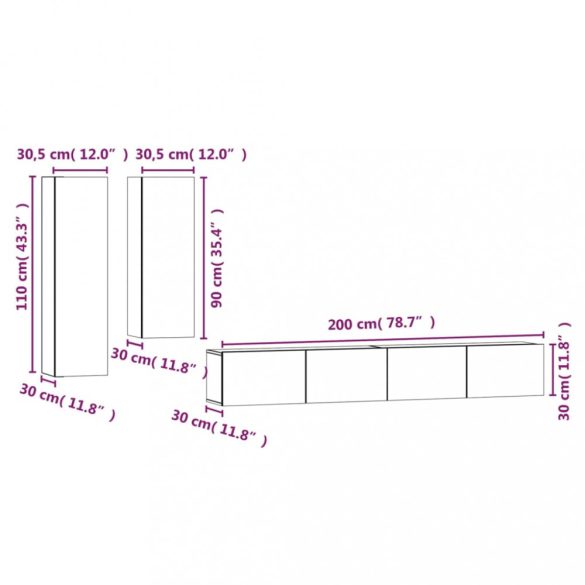 4 részes sonoma tölgy színű szerelt fa TV-szekrényszett