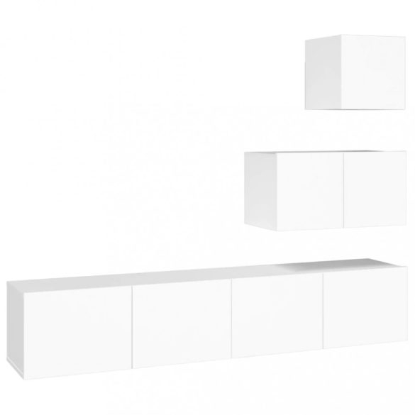 4 részes fehér szerelt fa TV-szekrényszett