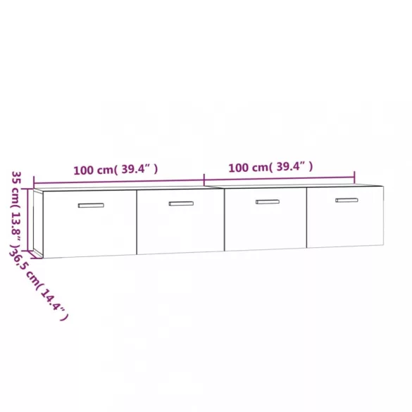 2 db szürke sonoma színű szerelt fa faliszekrény 100x36,5x35 cm