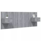 szürke sonoma színű szerelt fa ágyfejtámla szekrényekkel