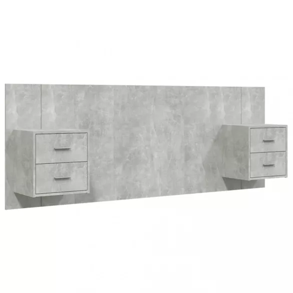 betonszürke szerelt fa ágyfejtámla szekrényekkel