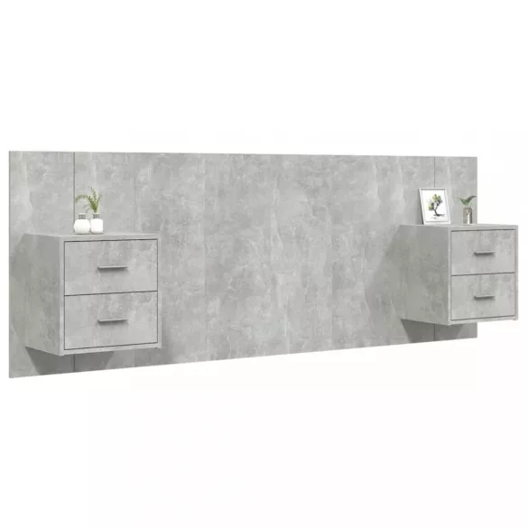 betonszürke szerelt fa ágyfejtámla szekrényekkel