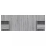 szürke sonoma színű szerelt fa ágyfejtámla szekrényekkel