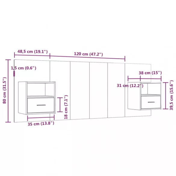 szürke sonoma színű szerelt fa ágyfejtámla szekrényekkel