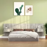 betonszürke szerelt fa ágyfejtámla szekrényekkel