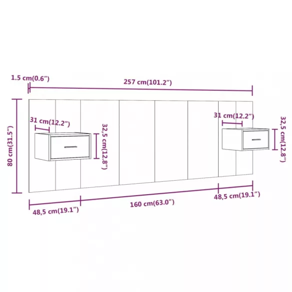 betonszürke szerelt fa ágyfejtámla szekrényekkel
