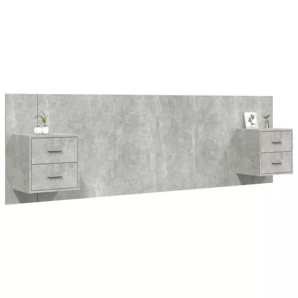 betonszürke szerelt fa ágyfejtámla szekrényekkel